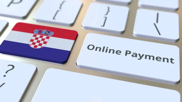 Online Texto de pago y bandera de Croacia en el teclado. Renderizado 3D conceptual relacionado con las finanzas modernas — Foto de Stock