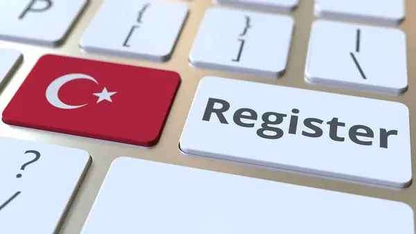Registriere Text und Flagge der Türkei auf der Tastatur. Online-Dienste im Zusammenhang mit 3D-Rendering — Stockfoto
