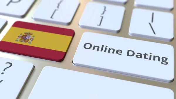 Plan Rencontre Serieuse texte et drapeau de Espagne sur le clavier. rendu 3D conceptuel — Photo
