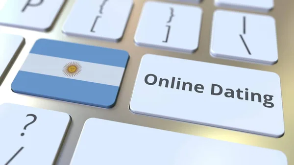 Online Dating szöveg és zászló Argentina a billentyűzeten. Fogalmi 3D-s renderelés — Stock Fotó