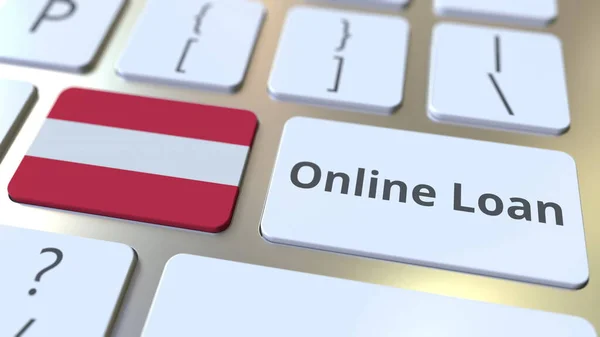 Online Loan text och flagga Österrike på tangentbordet. Modern kreditrelaterad konceptuell 3D-rendering — Stockfoto