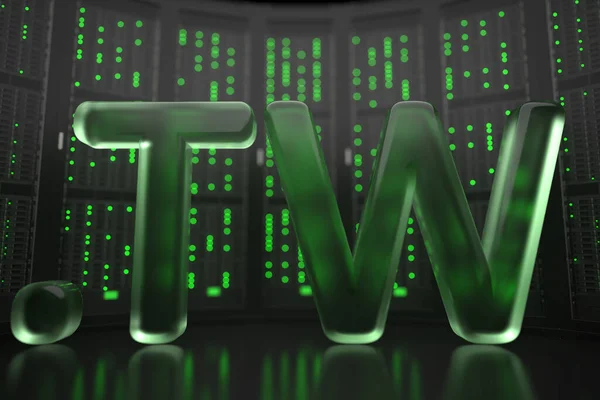 Тайваньский домен .tw на фоне серверной комнаты. Концептуальная 3D рендеринг Интернета на Тайване — стоковое фото