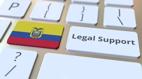 Legal Support text and flag of Ecuador on the computer keyboard. Online legal service related 3D rendering — Stock Photo, Image