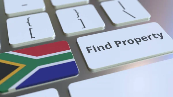 Klavyede Güney Afrika 'nın bayrağını ve metnini bul. Çevrimiçi emlak hizmeti ile ilgili kavramsal 3D oluşturma — Stok fotoğraf