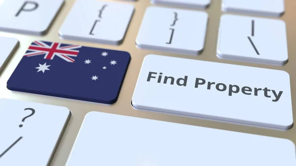 Find Property text and flag of Australia on the keyboard. Online real estate service related conceptual 3D rendering — Stock Photo, Image