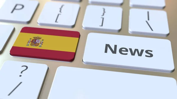 Nouvelles texte et drapeau de l'Espagne sur les touches d'un clavier d'ordinateur. rendu 3D conceptuel national lié aux médias en ligne — Photo