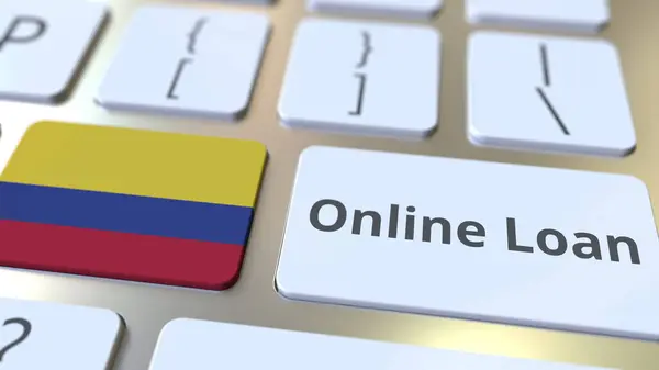 Online Loan text and flag of Colombia on the keyboard. Modern credit related conceptual 3D rendering — Stock Photo, Image