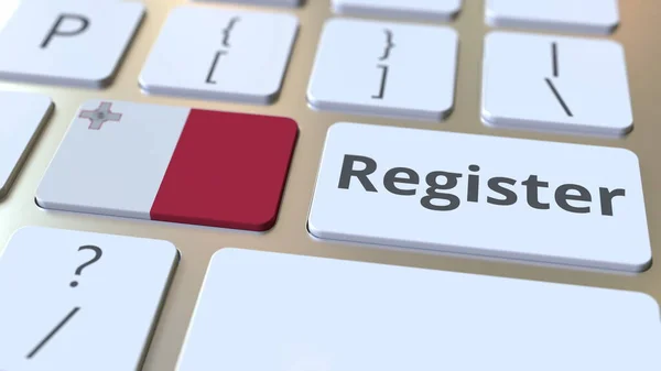 Registrar texto e bandeira de Malta no teclado. Serviços online relacionados com renderização 3D — Fotografia de Stock