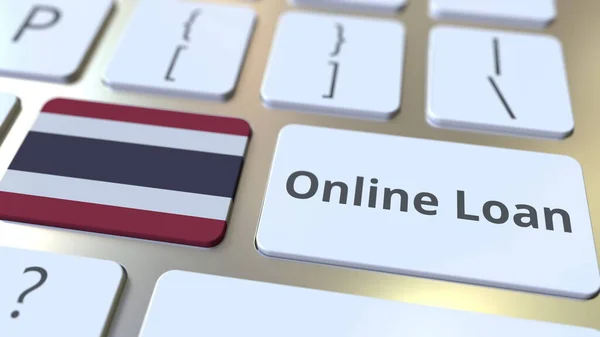 Online Låna text och flagga Thailand på tangentbordet. Modern kreditrelaterad konceptuell 3D-rendering — Stockfoto