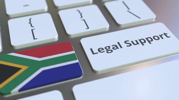 Bilgisayar klavyesinde Güney Afrika 'nın Hukuki Destek yazısı ve bayrağı. Çevrimiçi hukuki hizmet ile ilgili 3D oluşturma — Stok fotoğraf