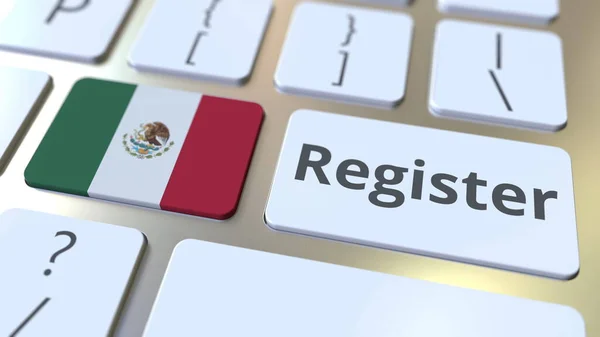 Klavyeye Meksika bayrağı ve metin yaz. Çevrimiçi servisler 3B oluşturma — Stok fotoğraf