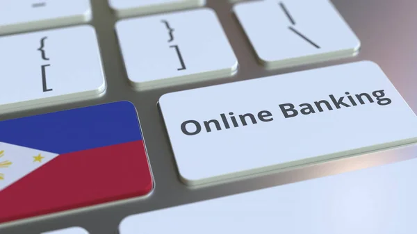 Teks Online Banking dan bendera Filipina pada papan ketik. Merender konseptual 3D yang berhubungan dengan keuangan internet — Stok Foto