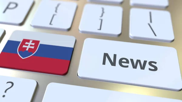 Novinky a vlajka Slovenska na klávesách počítačové klávesnice. Národní online média související konceptuální 3D vykreslování — Stock fotografie