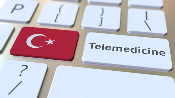 컴퓨터 키보드에 터키의 문자와 깃발을 올려 놓았습니다. 원격 의료 서비스는 개념 3D 렌더링 과 관련 이 있습니다. — 스톡 사진