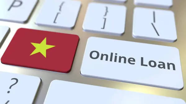 Online Loan text and flag of Vietnam on the keyboard. Modern credit related conceptual 3D rendering — Stock Photo, Image