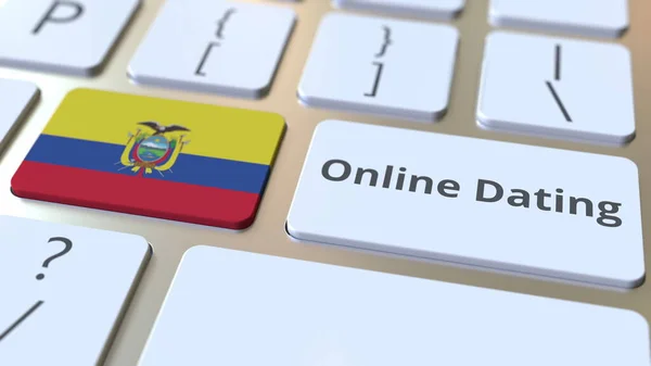 Online Dating κείμενο και σημαία του Ισημερινού στο πληκτρολόγιο. Εννοιολογική τρισδιάστατη απόδοση — Φωτογραφία Αρχείου