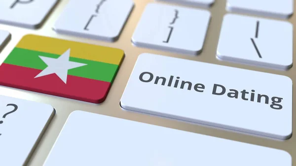 Текст онлайн датування та прапор М'янми на клавішних. Концептуальний 3D-рендеринг — стокове фото