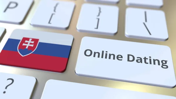 Online Dejting text och flagga Slovakien på tangentbordet. Begreppsmässig 3D-rendering — Stockfoto