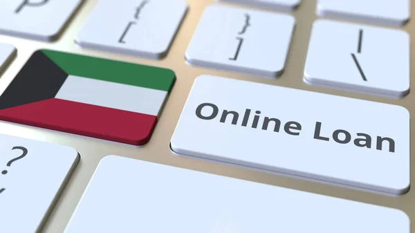 Online Loan text och flagga Kuwait på tangentbordet. Modern kreditrelaterad konceptuell 3D-rendering — Stockfoto