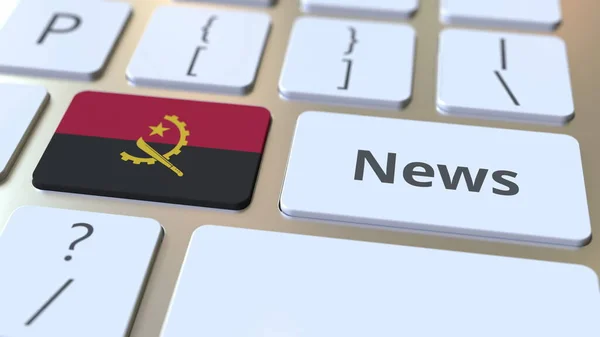 뉴스 본문 과 앙골라의 국기가 컴퓨터 키보드의 열쇠에 달려 있습니다. 내셔널 온라인 미디어는 개념 3D 렌더링 과 관련 이 있다. — 스톡 사진