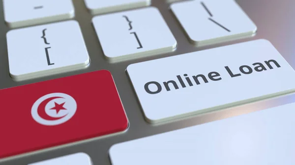 Online Låna text och flagga Tunisien på tangentbordet. Modern kreditrelaterad konceptuell 3D-rendering — Stockfoto