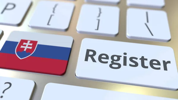 Register text and flag of Slovakia on the keyboard. Online services related 3D rendering — Stock Photo, Image
