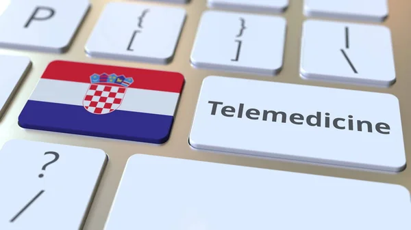 Текст і прапор Хорватії на клавіатурі комп'ютера. Віддалені медичні послуги пов'язані концептуальний 3D рендеринг — стокове фото
