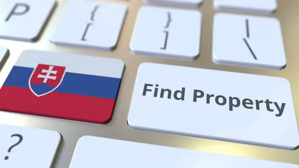 Знайдіть текст власності та прапор Словаччини на клавіатурі. Онлайн служба нерухомості пов'язана концептуальний 3D рендеринг — стокове фото