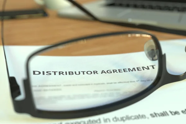 Acuerdo de distribuidor detrás de gafas en un escritorio, renderizado 3D —  Fotos de Stock