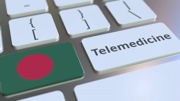 Telemedicínský text a vlajka Bangladéše na klávesnici počítače. Vzdálené lékařské služby související konceptuální 3D vykreslování — Stock fotografie