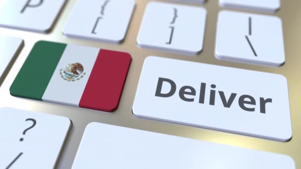 Entregue texto e bandeira do México no teclado do computador. Animação 3D relacionada à logística — Vídeo de Stock