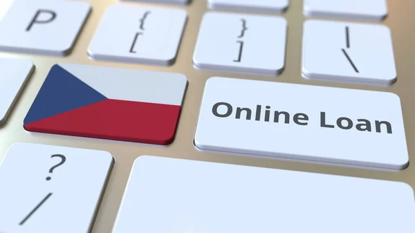 Online Låna text och flagga Tjeckien på tangentbordet. Modern kreditrelaterad konceptuell 3D-rendering — Stockfoto