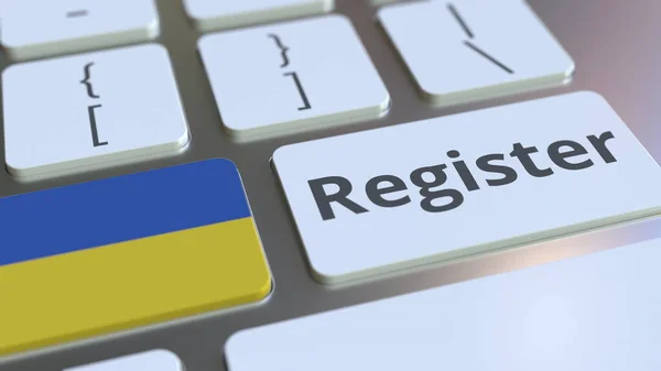 Зареєструйте текст і прапор України на клавіатурі. Онлайн сервіси пов'язані 3D рендеринг — стокове фото