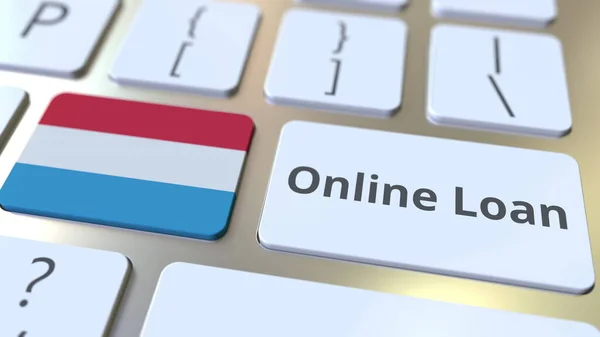 Online Loan text and flag of Luxembourg on the keyboard. Modern credit related conceptual 3D rendering — Stock Photo, Image