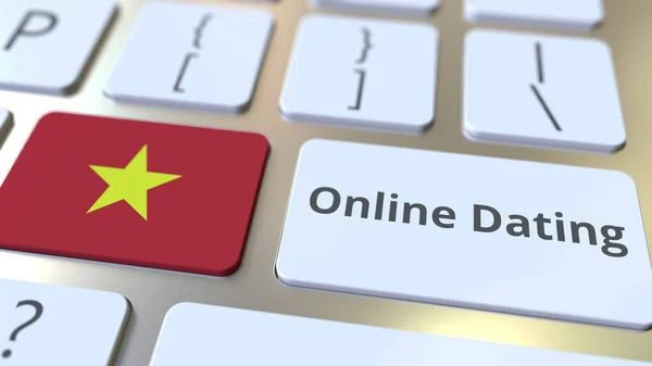 Текст онлайн датування та прапор В'єтнаму на клавішних. Концептуальний 3D-рендеринг — стокове фото