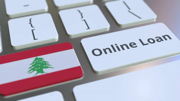 Online Låna text och flagga Libanon på tangentbordet. Modern kreditrelaterad konceptuell 3D-rendering — Stockfoto