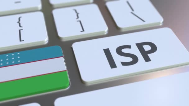 ISP o proveedor de servicios de Internet texto y bandera de Uzbekistán en el teclado del ordenador. Servicio nacional de acceso web relacionado con la animación 3D — Vídeos de Stock