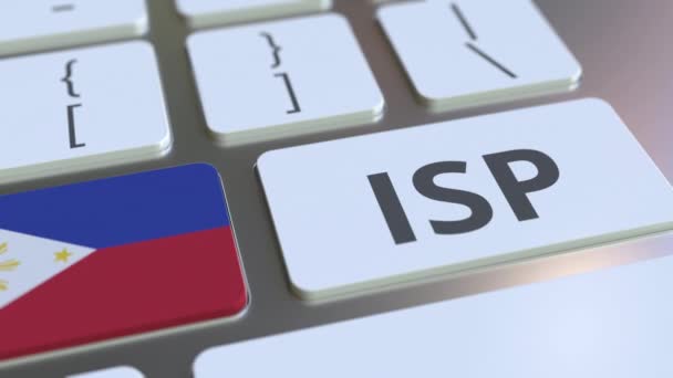 ISP of Internet Service Provider tekst en vlag van de Filippijnen op het toetsenbord. Nationale web access service gerelateerde 3D animatie — Stockvideo