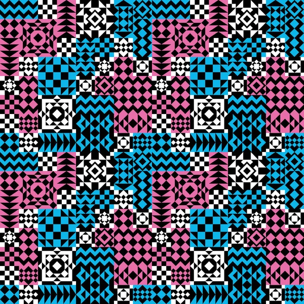 Patrón geométrico patchwork en rosa y azul — Archivo Imágenes Vectoriales