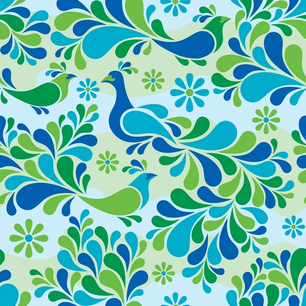 Birds and Flowers Pattern in Cool Colors Stock Illustration