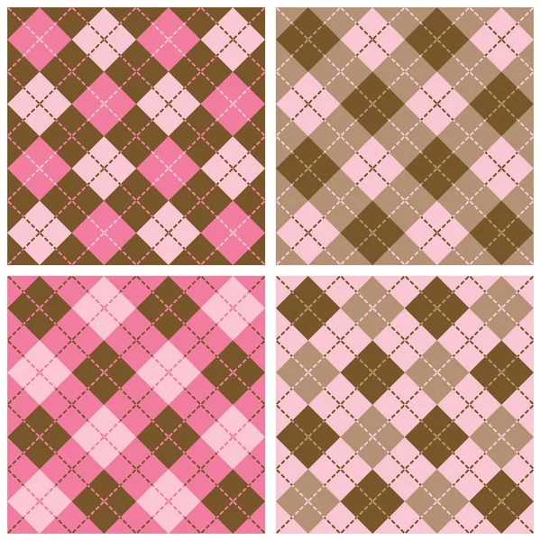 Plaid-Argyle Patterns in Pink and Brown — Stock Vector