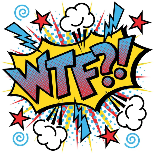 Wtf Text Design Pop Art Styled Cartoon Acronym Curse Halftone — Stock Vector