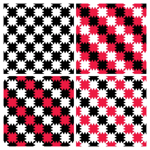 Striped Zigzag Seamless Checkerboard Patterns Collection Red Black White — Stock Vector