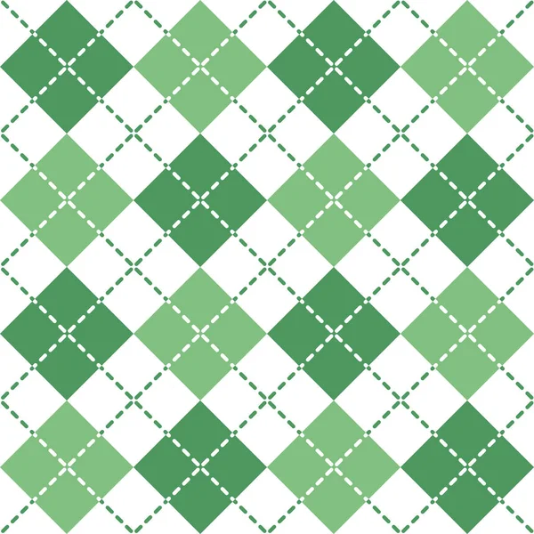 Argyle Pattern Green White Repeats Seamlessly — Stock Vector