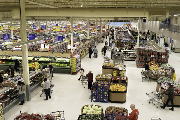 November 30 2019 - Calgary, Alberta, Canada - Shoppers in a Superstore during the Black Friday, Cyber monday weekend
