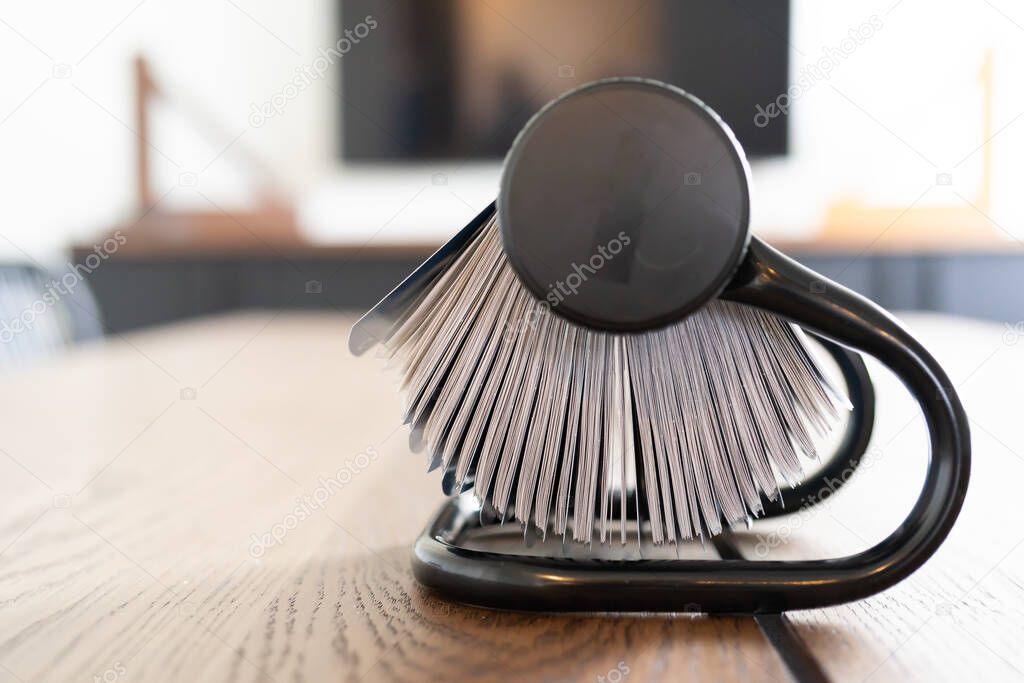 Rolodex organiser on Office table with business cards