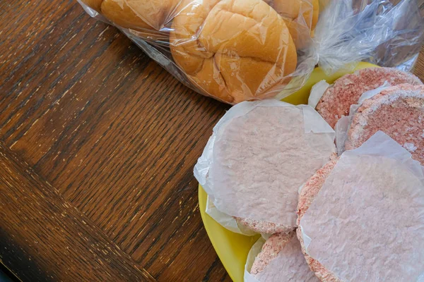 Hamburguesas Congeladas Carne Cruda Preparadas Para Barbacoa Grill Cookout — Foto de Stock