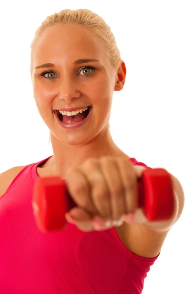Здоровий спосіб життя спортивний успіх - підходить блондинка жінка тренується з d — стокове фото