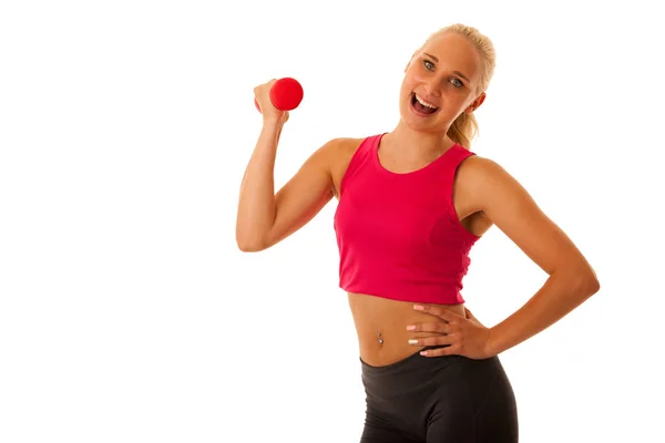 Gezonde levensstijl sport succes - fit blonde vrouw training met d — Stockfoto