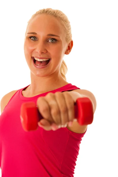 Υγιεινός τρόπος ζωής αθλητισμού επιτυχία - τακτοποίηση ξανθιά γυναίκα προπόνηση με d — Φωτογραφία Αρχείου
